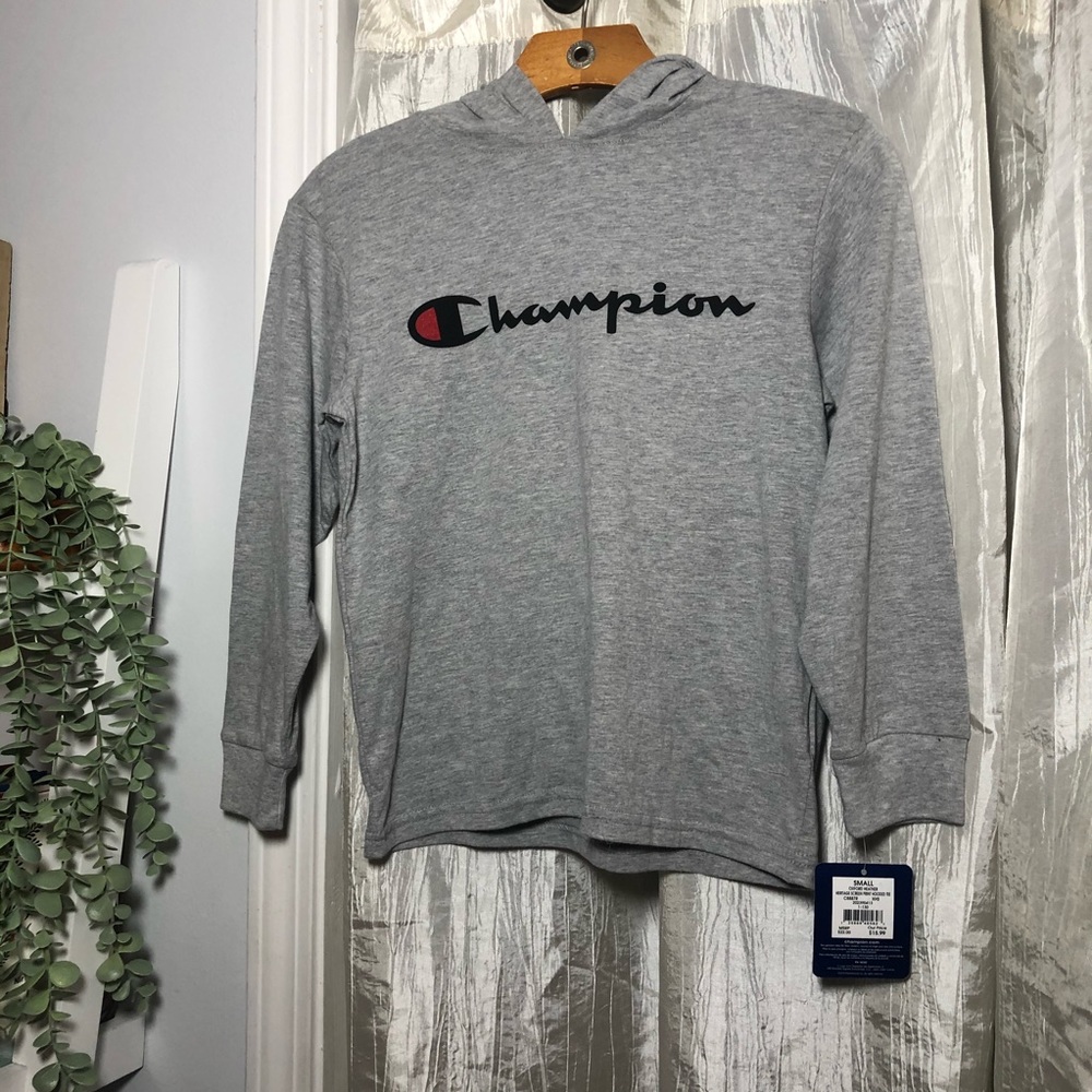 Youth Small 
Champion 
hooded long sleeve t shirt